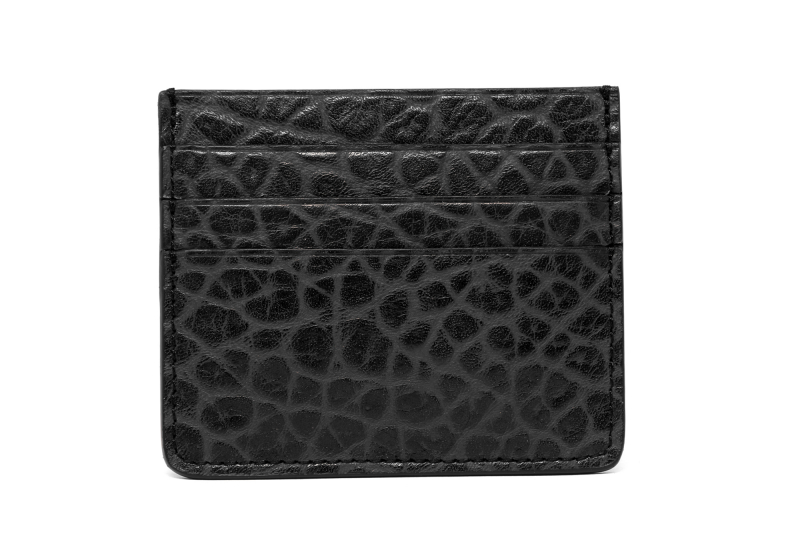 Leather Credit Card Wallet -Black-Triple in Shrunken Grain Leather