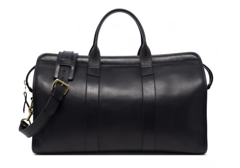 Signature Travel Duffle-Sunbrella Lining with Pocket-Black in smooth tumbled leather