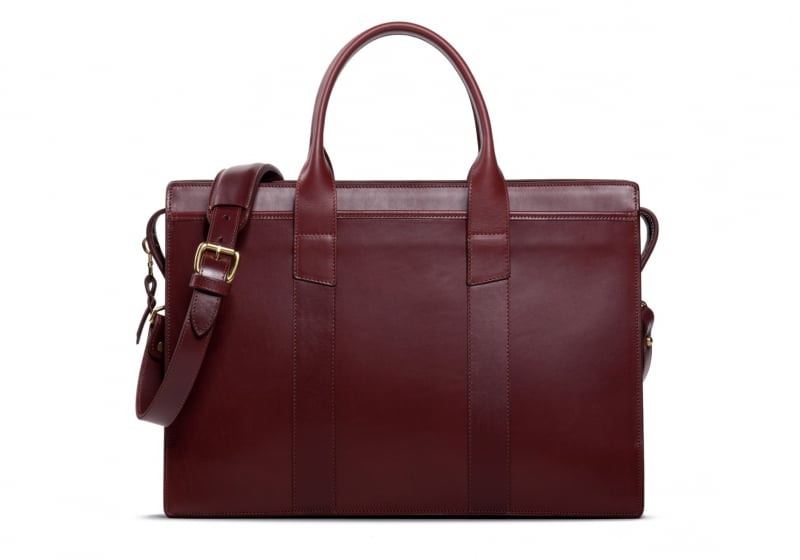 Zip-Top Briefcase-Burgundy-Double in Harness Belting Leather