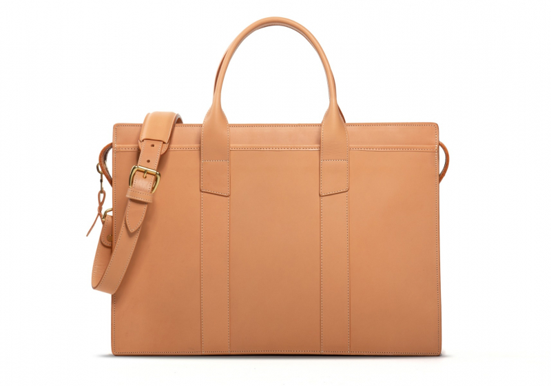 Zip-Top Briefcase-Natural -Double in Harness Belting Leather