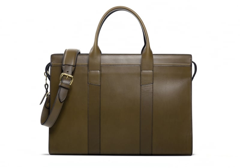 Zip-Top Briefcase-Olive-Double in Harness Belting Leather