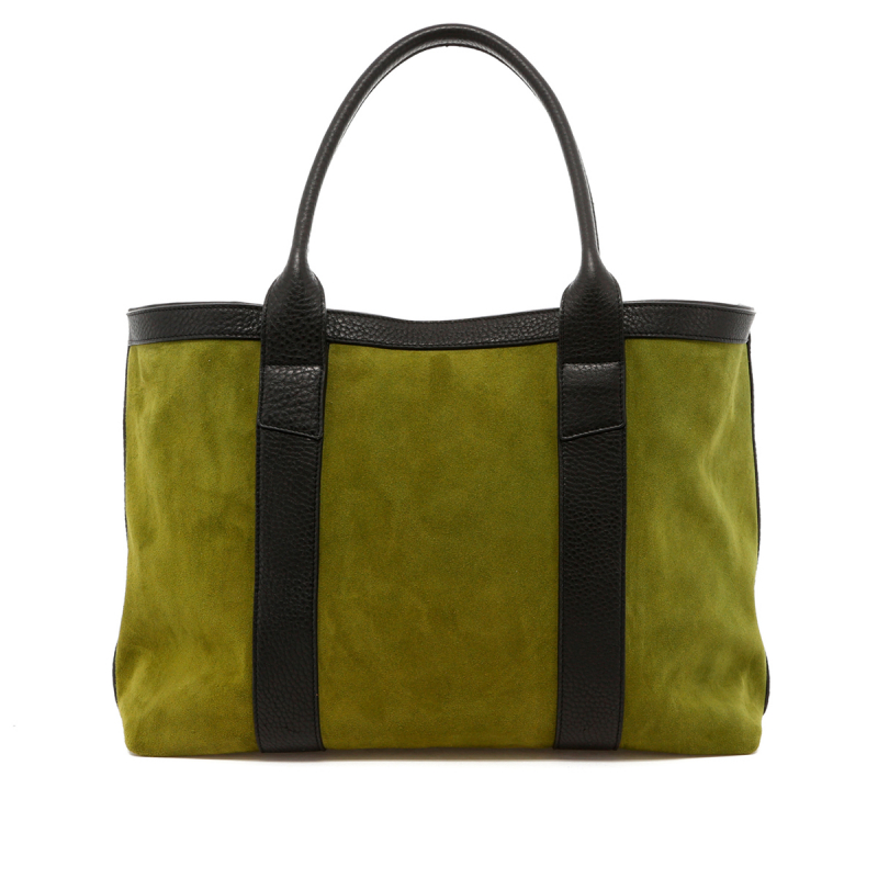 Large Working Tote - Loden Green/Black Trim - Suede in 