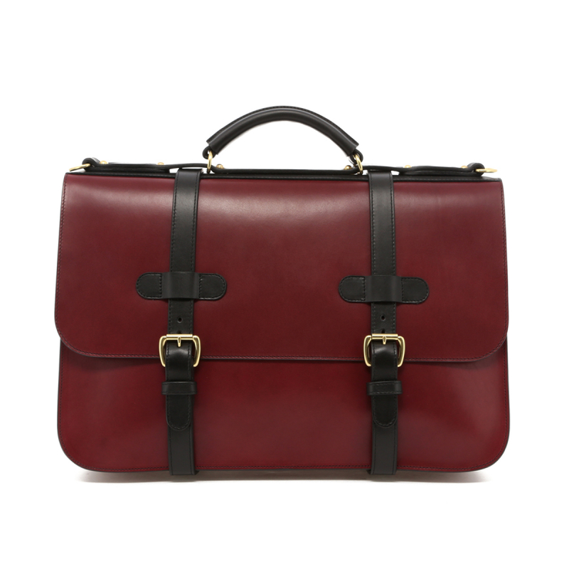English Briefcase - Maroon/Black Trim - Belting Leather in 