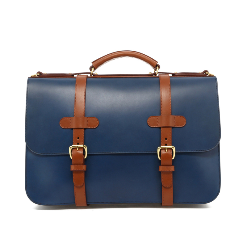 English Briefcase - Midnight/Cognac - Belting Leather in 