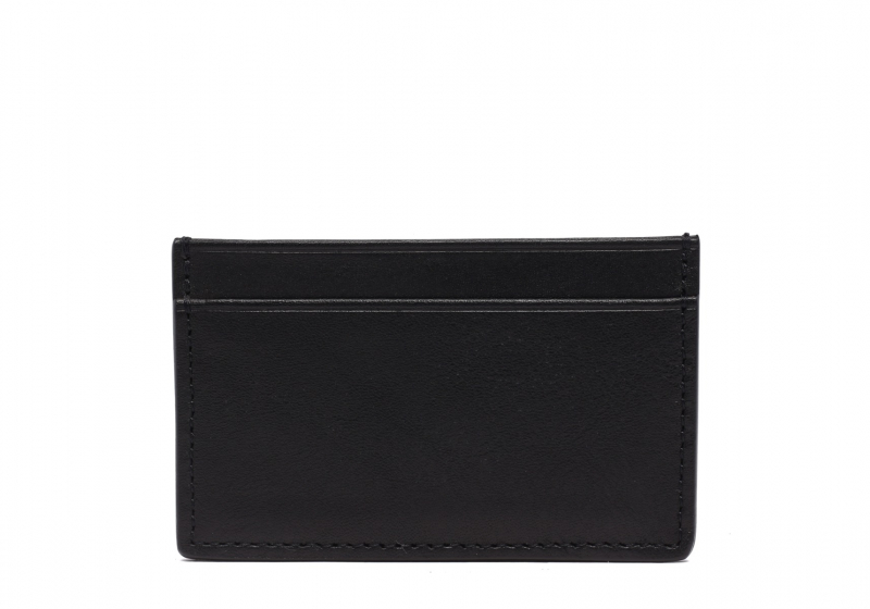 Mini Card Wallet-Black in Smooth Tumbled Leather