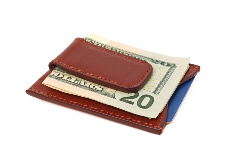 Money Clip Wallet-Chestnut in smooth tumbled leather