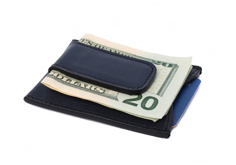 Money Clip Wallet-Navy in smooth tumbled leather