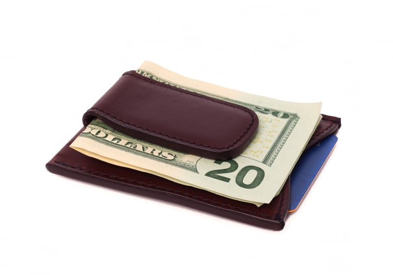 Money Clip Wallet-Burgundy in Smooth Tumbled Leather