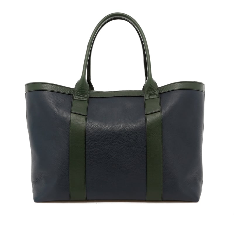 Large Working Tote - Navy / Green Trim - Tumbled Leather in 