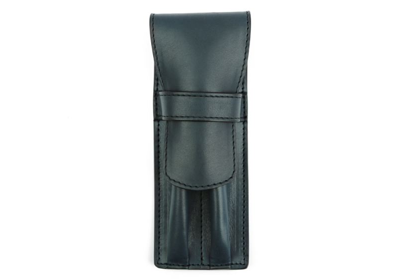Double Pen Case-Navy in harness belting leather