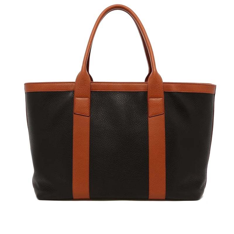 Large Working Tote - Black/Cognac - Pebbled Leather - Zipper Closure in 