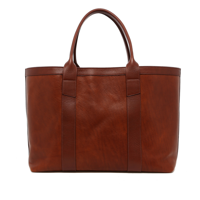Large Working Tote - Chestnut Cross Grain - Pacific Blue Interior  in 