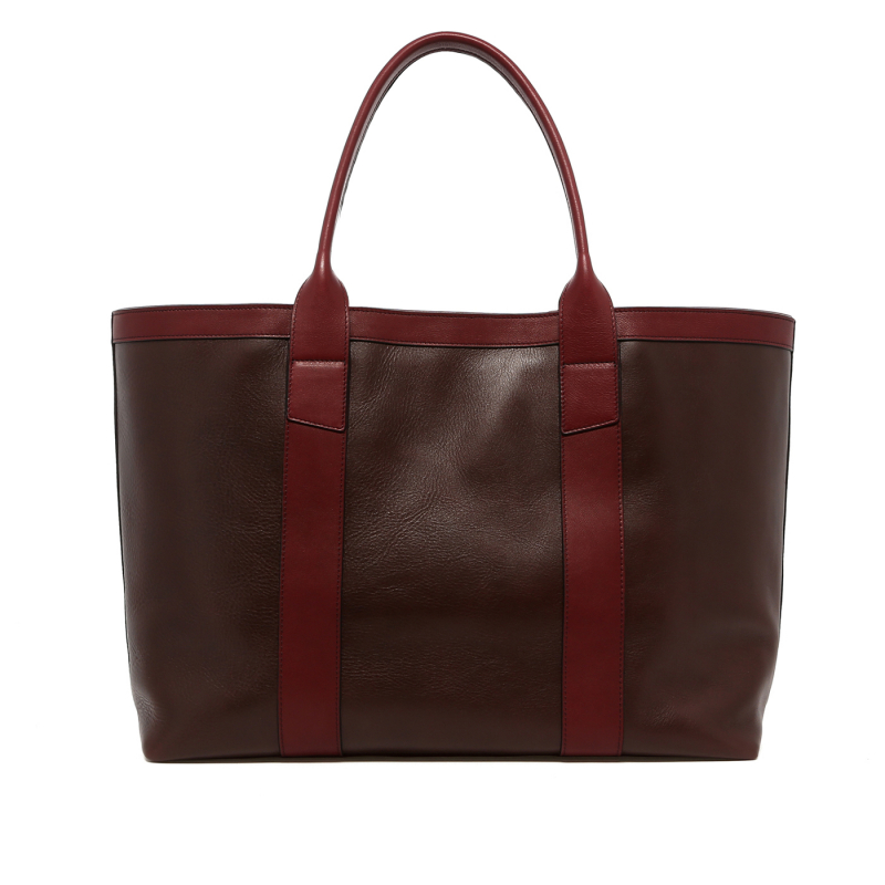 Large Working Tote - Chocolate/Maroon - Tumbled Leather in 