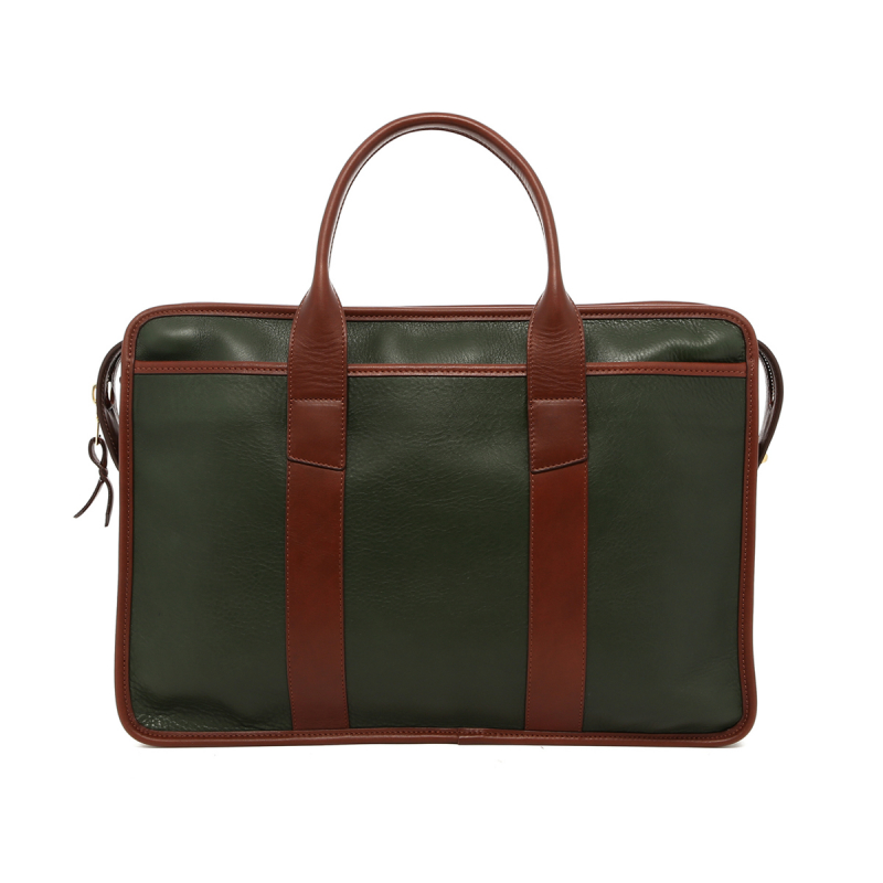 Bound Edge Zip-Top - Green/Chestnut - Tumbled Leather in 