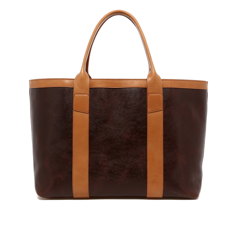 Large Working Tote - Glossy Root Beer/Natural - Linen Interior  in 