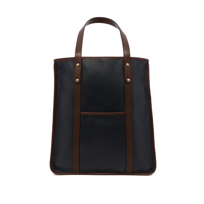 Market Tote - Navy/Chocolate - Tumbled Leather - Unlined  in 