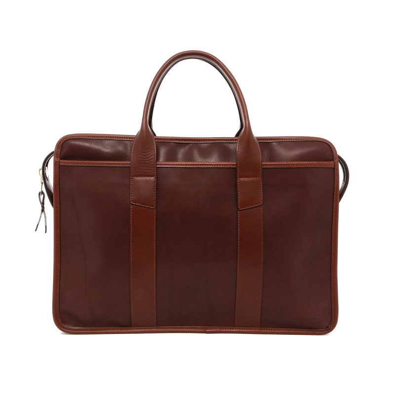 Bound Edge Zip-Top - Rose Brown/Chestnut - Smooth Tumbled Leather in 