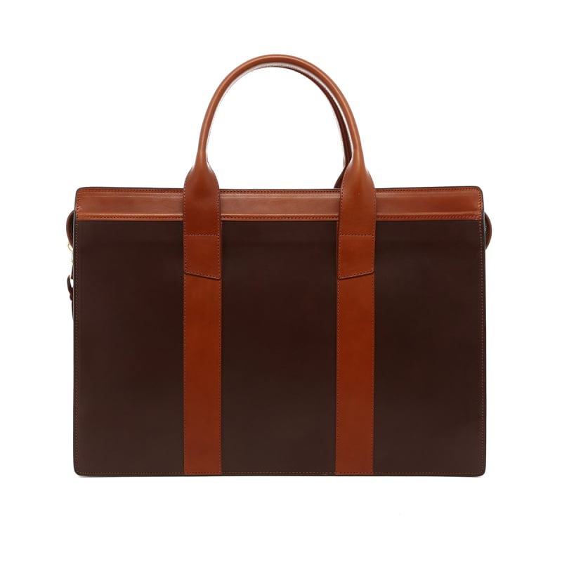 Single Zip-Top Briefcase - Chocolate/Cognac - Belting Leather in 