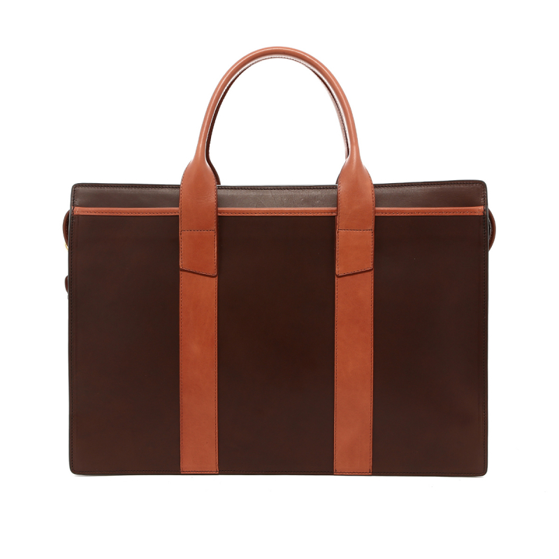 Single Zip-Top Briefcase - Chocolate/Toast - Belting Leather in 