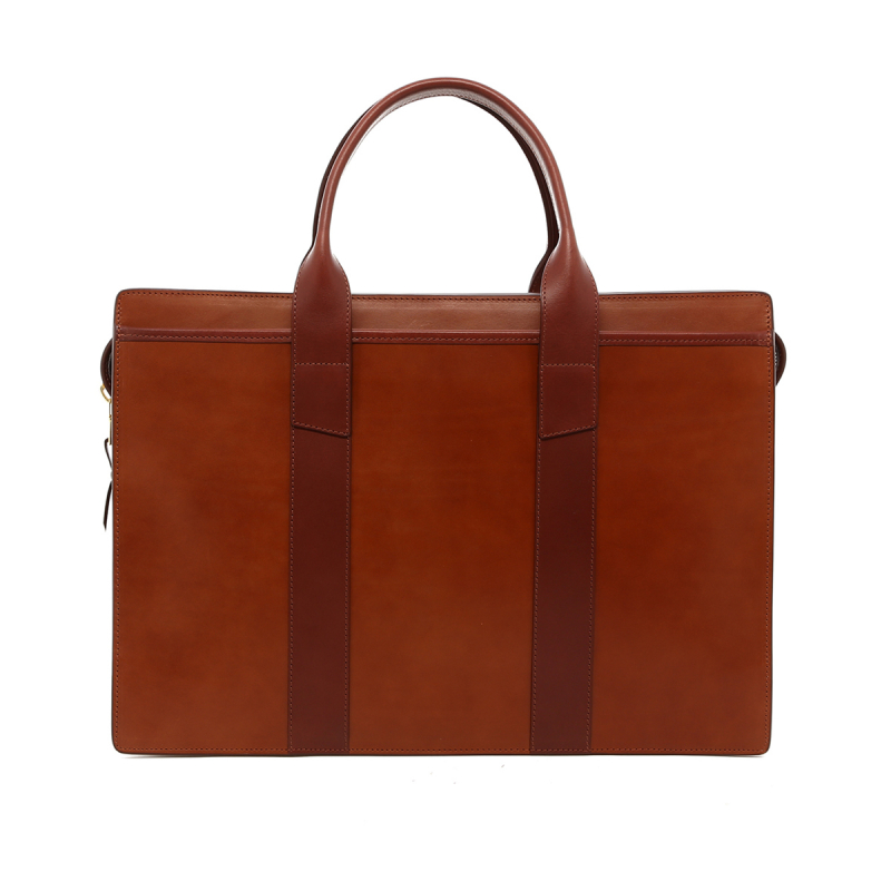 Single Zip-Top Briefcase - Cognac/Chestnut - Belting Leather in 