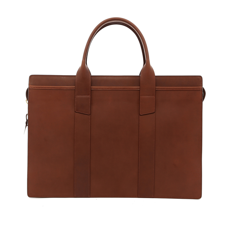 Single Zip-Top Briefcase - Matte Light Brown - Belting Leather in 