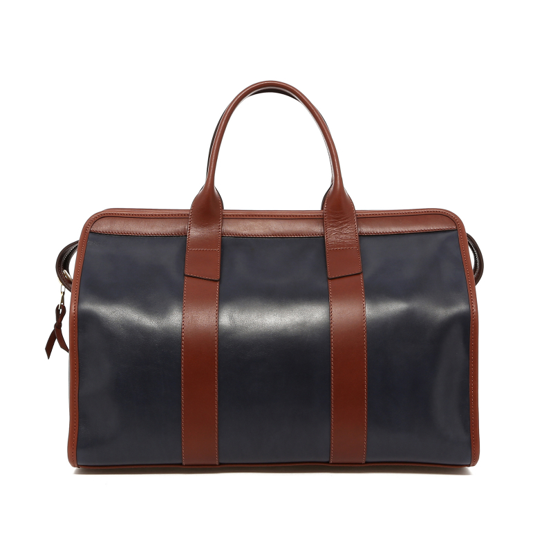 Small Travel Duffle - Dark Denim/Chestnut - Tumbled Leather in 