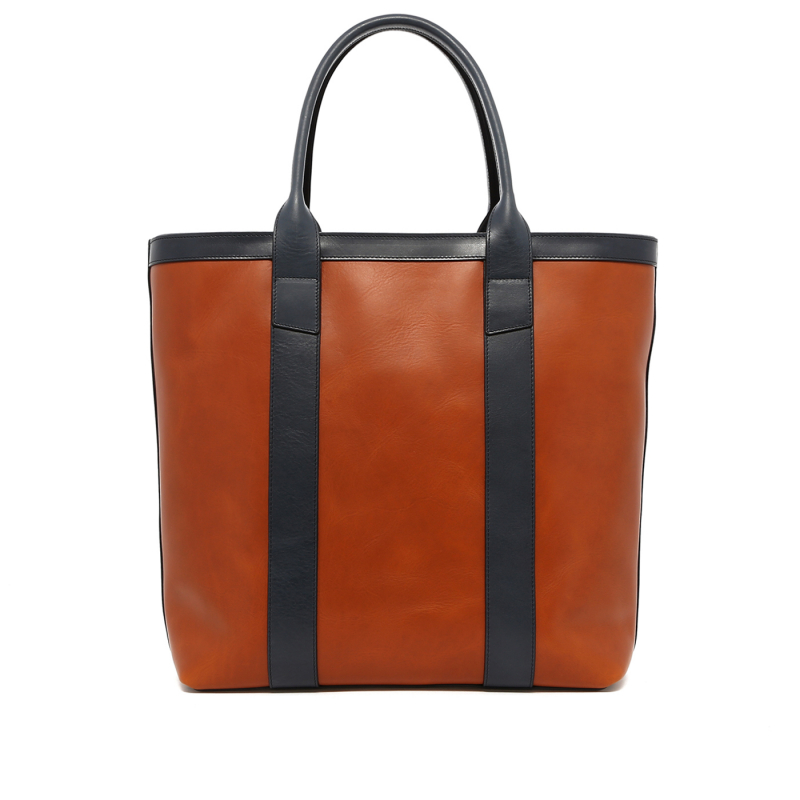 Tall Tote - Amber Brown/Blue - Tumbled Leather in 