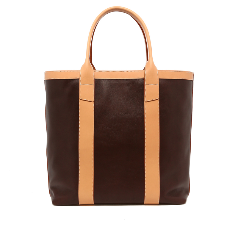 Tall Tote - Chocolate/Natural Trim - Tumbled Leather in 
