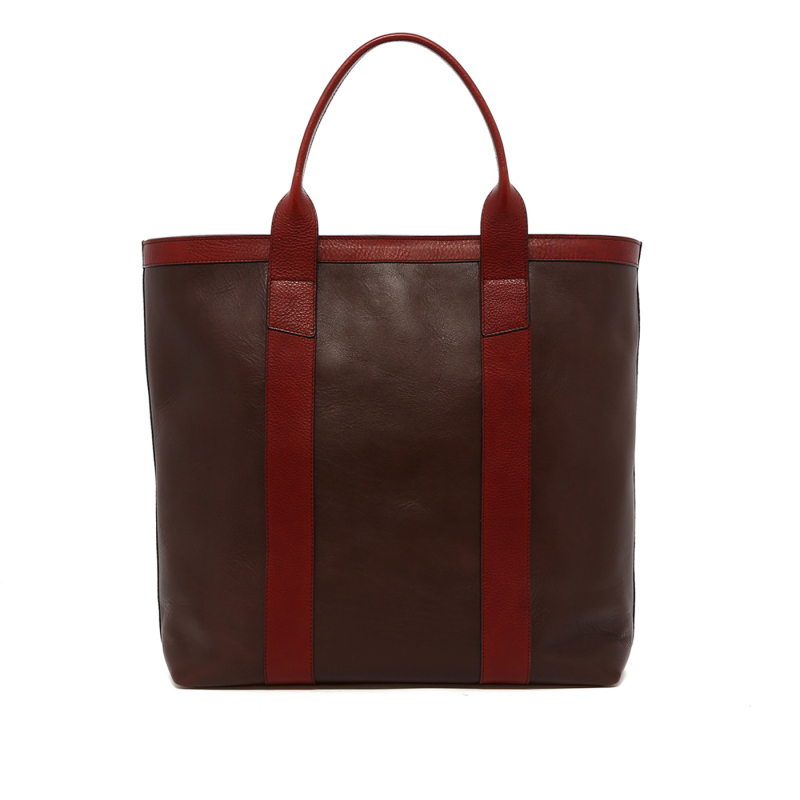 Tall Tote - Chocolate/Oxblood -Tumbled Leather - Linen Interior - Zipper Closure in 