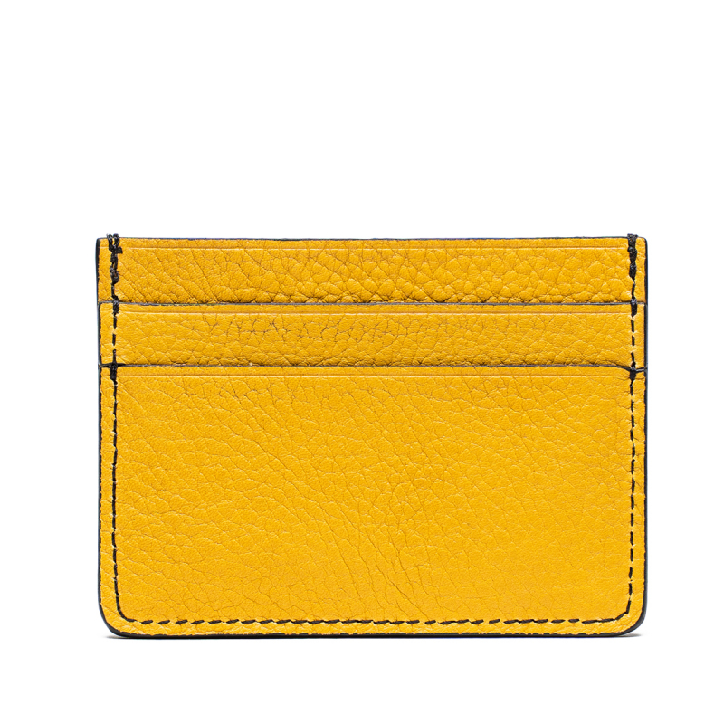 Double Card Wallet - Daffodil - Tumbled Leather - Black Edges in 
