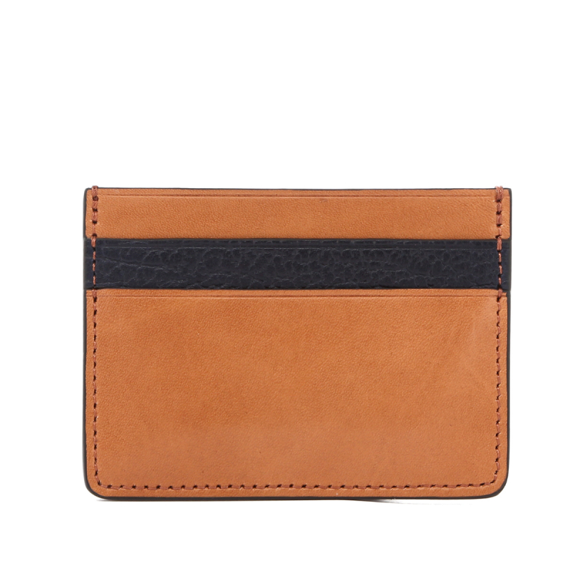 Double Card Wallet - Natural Honey/Dark Navy - Belting Leather in 