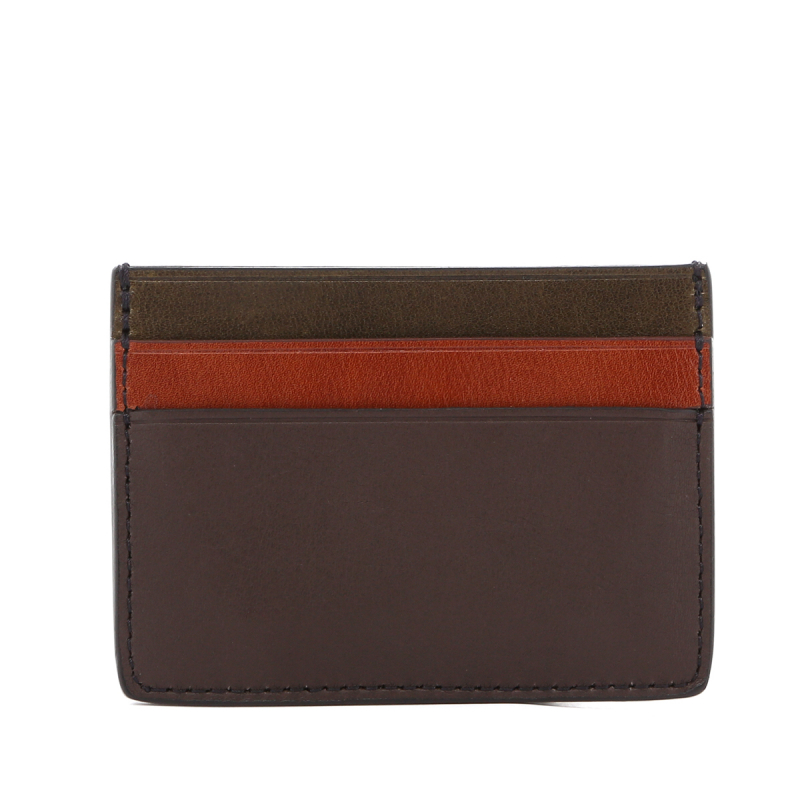 Double Card Wallet - Chocolate Chip/Cognac/Olive -Tumbled Leather in 