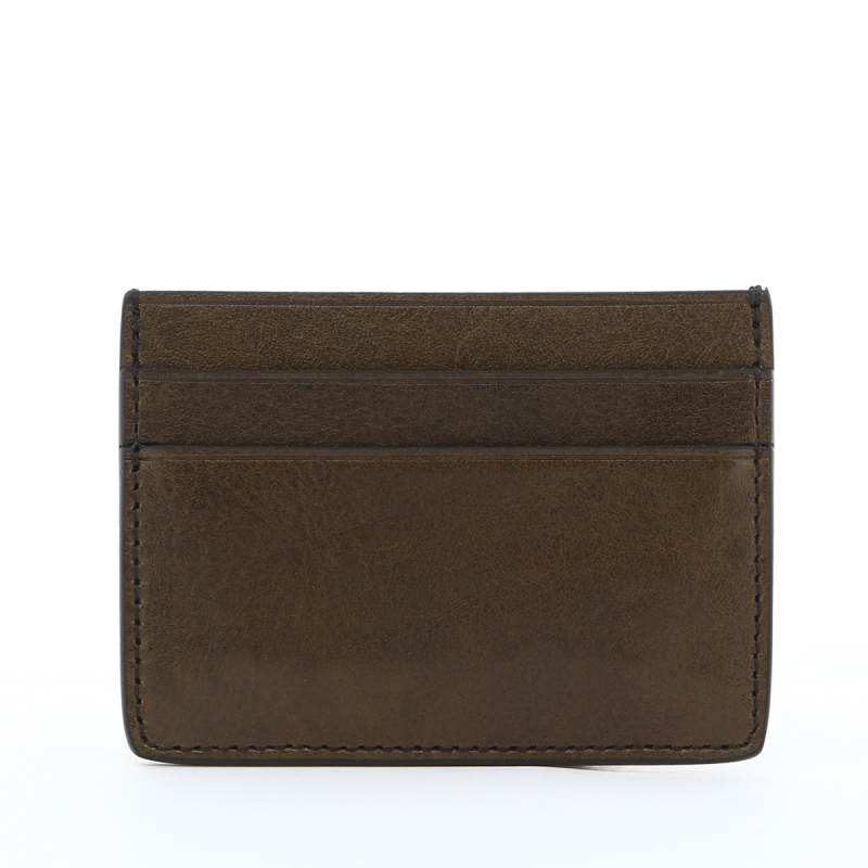 Double Card Wallet - Dark Olive - Tumbled Leather  in 