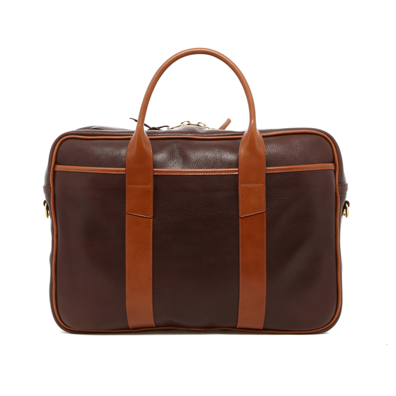 Commuter Briefcase - Chocolate/Cognac Glossy - Pebbled Leather in 