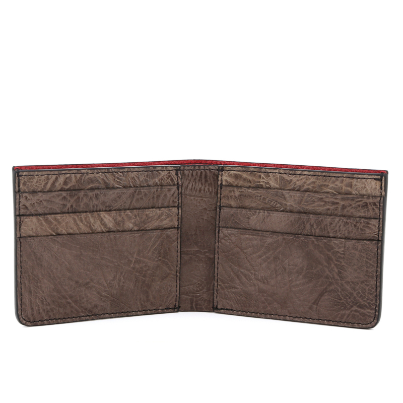 Bifold Wallet - Taupe Grey Sporadic Leather / Red Interior  in 