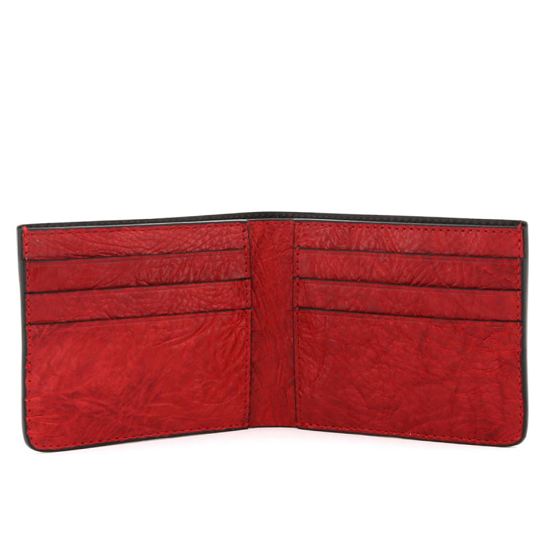 Bifold Wallet - Black Belting Leather/Red Sporadic Leather  in 