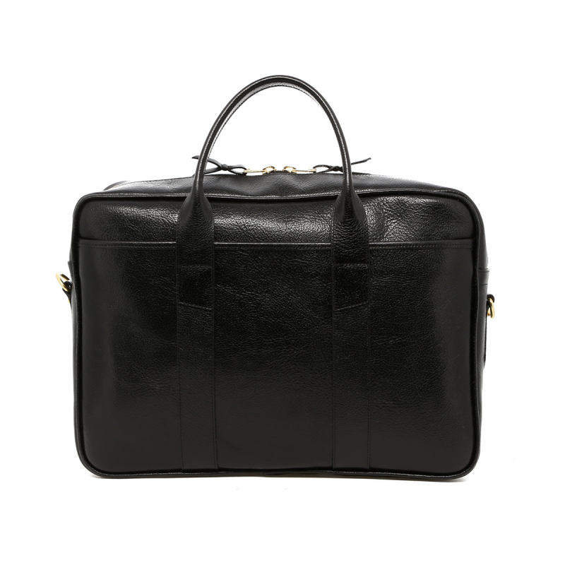 Commuter Briefcase - Glossy Black - Pebbled Leather in 