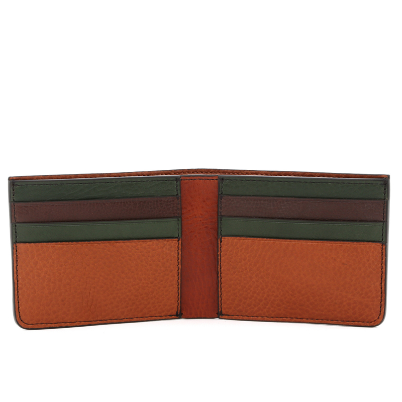 Bifold Wallet - Cognac/Green/Chocolate/Potter's Clay - Pebbled Leather  in 