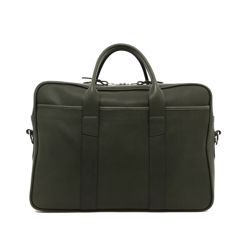 Commuter Briefcase - Green - Tumbled Leather - Silver Hardware in 