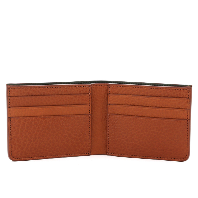 Bifold Wallet - Cognac /Green - Pebbled Leather in 