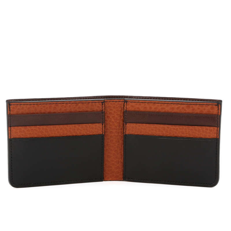 Bifold Wallet - Cognac/ Black/ Pinecone Brown - Pebbled Leather in 