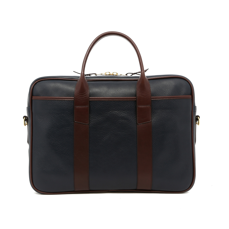 Commuter Briefcase - Navy/Chocolate - Tumbled Leather in 