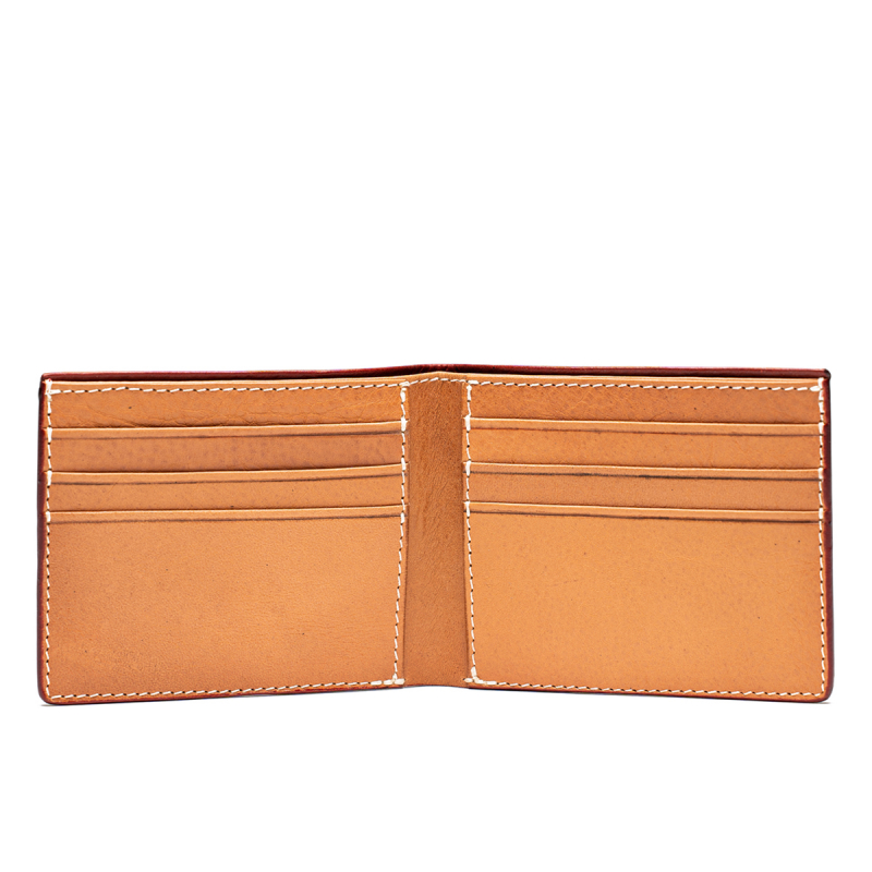 Bifold Wallet - Red/Natural - Tumbled Leather in 