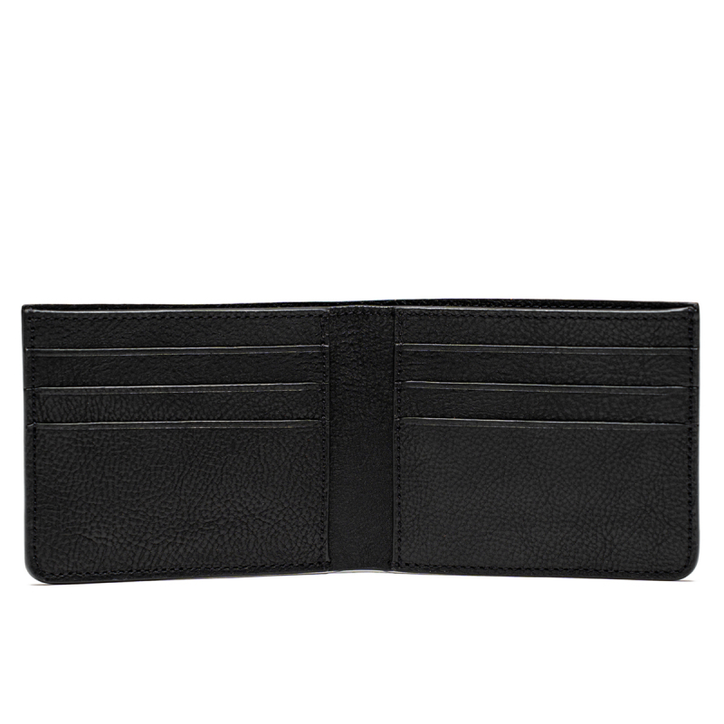 Bifold Wallet - Black - Polished Pebbed Leather in 