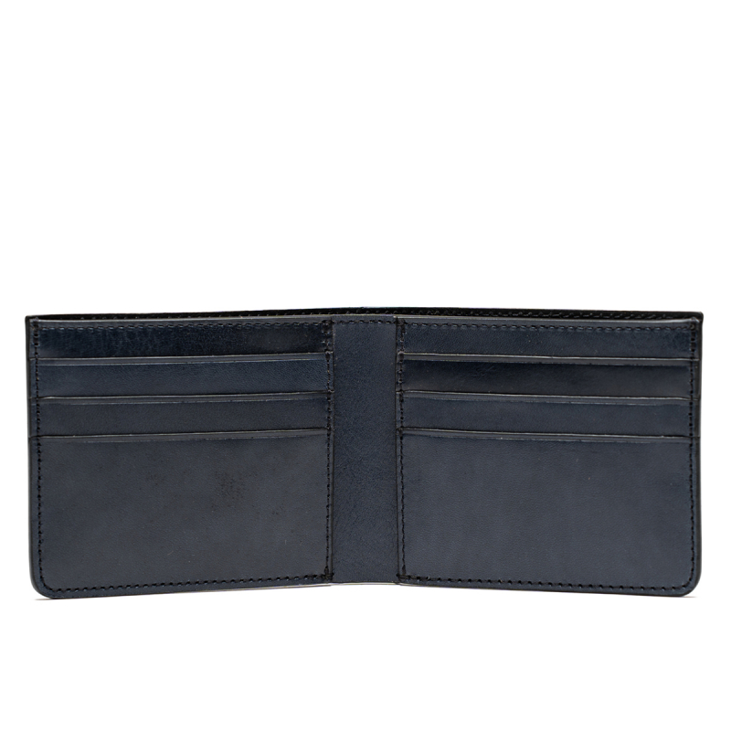Bifold Wallet - Navy - Polished Leather - Black Interior  in 