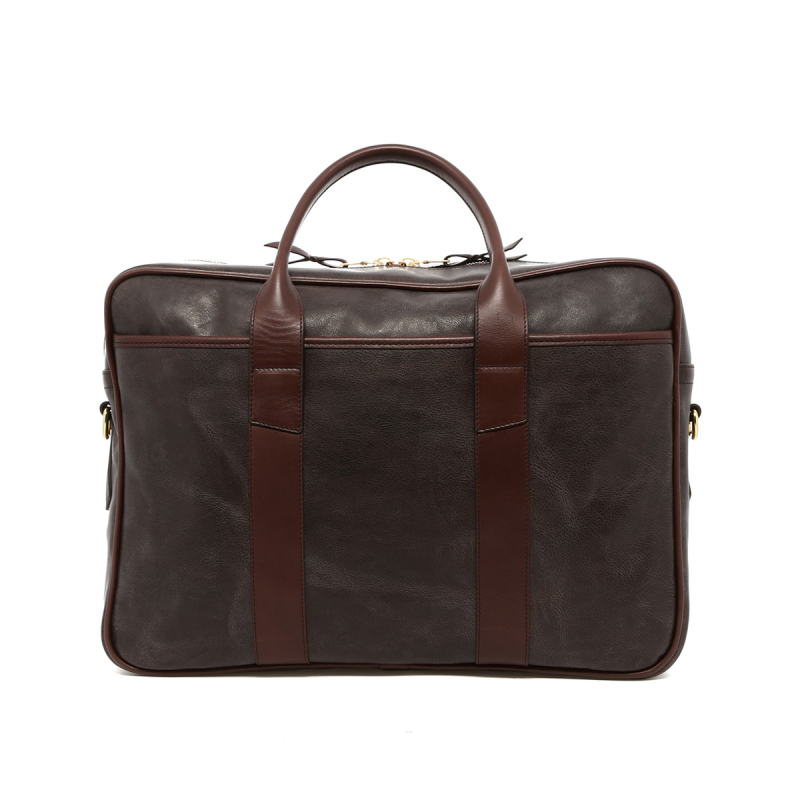 Commuter Briefcase - Asphalt/Chocolate Trim - Tumbled Leather in 