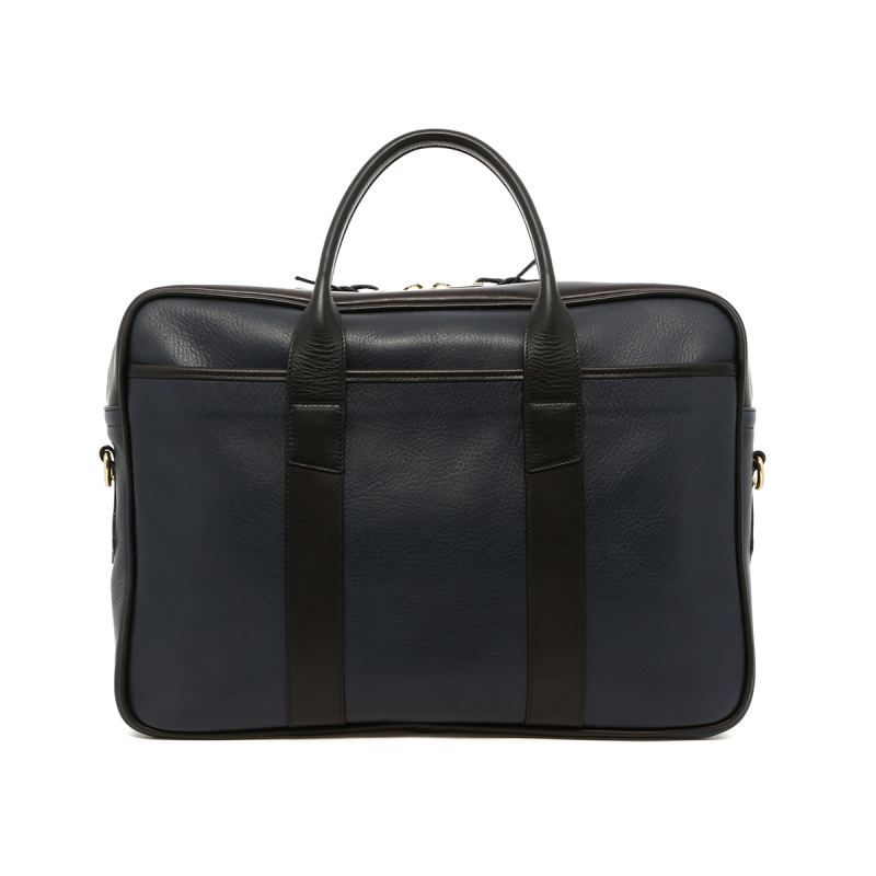 Commuter Briefcase - Navy/Black - Tumbled Leather in 