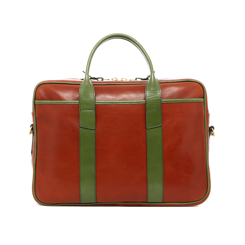 Commuter Briefcase - Potter's Clay/Meadow Green Trim - Tumbled Leather in 