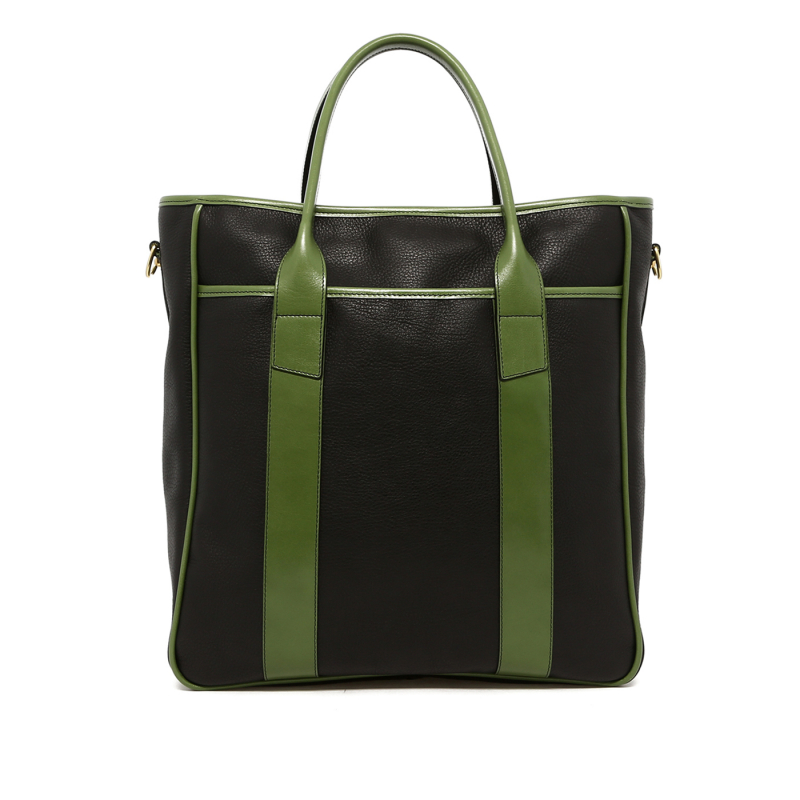 Commuter Tote - Black/Meadow Green - Pebbled Leather in 