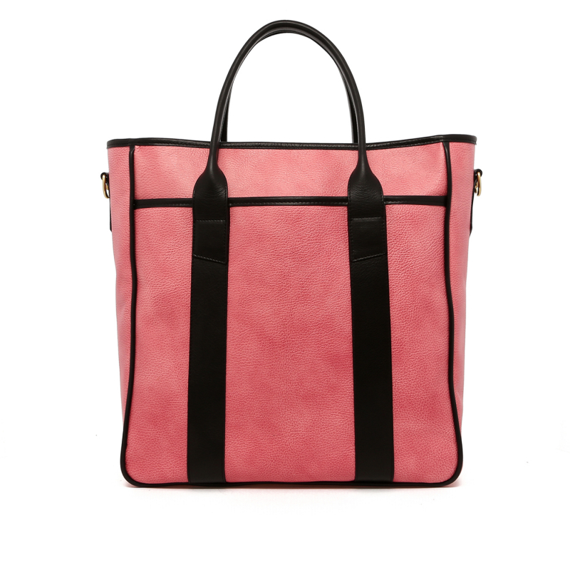 Commuter Tote - Conch Shell Pink/Black- Pebbled Leather - Black Herringbone Interior  in 